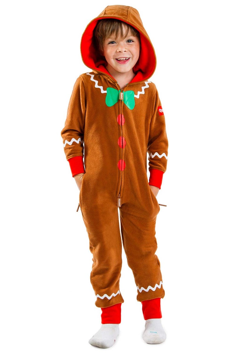 Tipsy Elves Boy's/Girl's Gingerbread Brown Jumpsuit Romper with Hood Size Small - Image 3